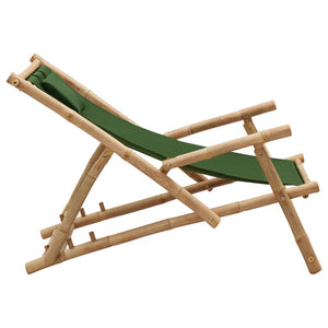 vidaXL Patio Deck Chair Sling Chair for Balcony Deck Porch Bamboo and Canvas-10