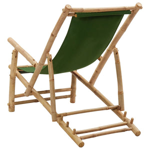 vidaXL Patio Deck Chair Sling Chair for Balcony Deck Porch Bamboo and Canvas-14