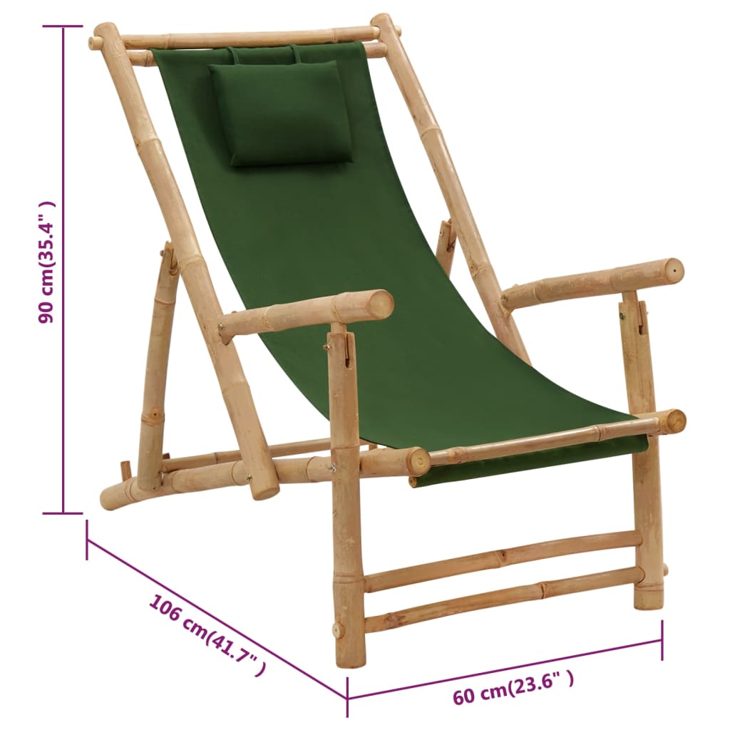 vidaXL Patio Deck Chair Sling Chair for Balcony Deck Porch Bamboo and Canvas-22