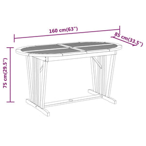 vidaXL Patio Table 63"x33.5"x29.5" Solid Wood Eucalyptus-4