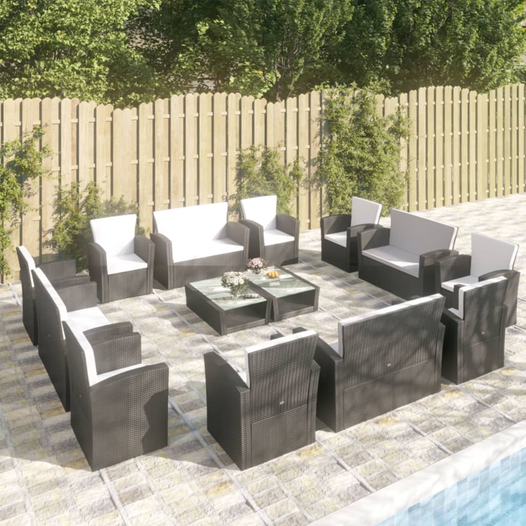 vidaXL Patio Lounge Set Sectional Sofa Set 4 Piece with Cushions Poly Rattan-21