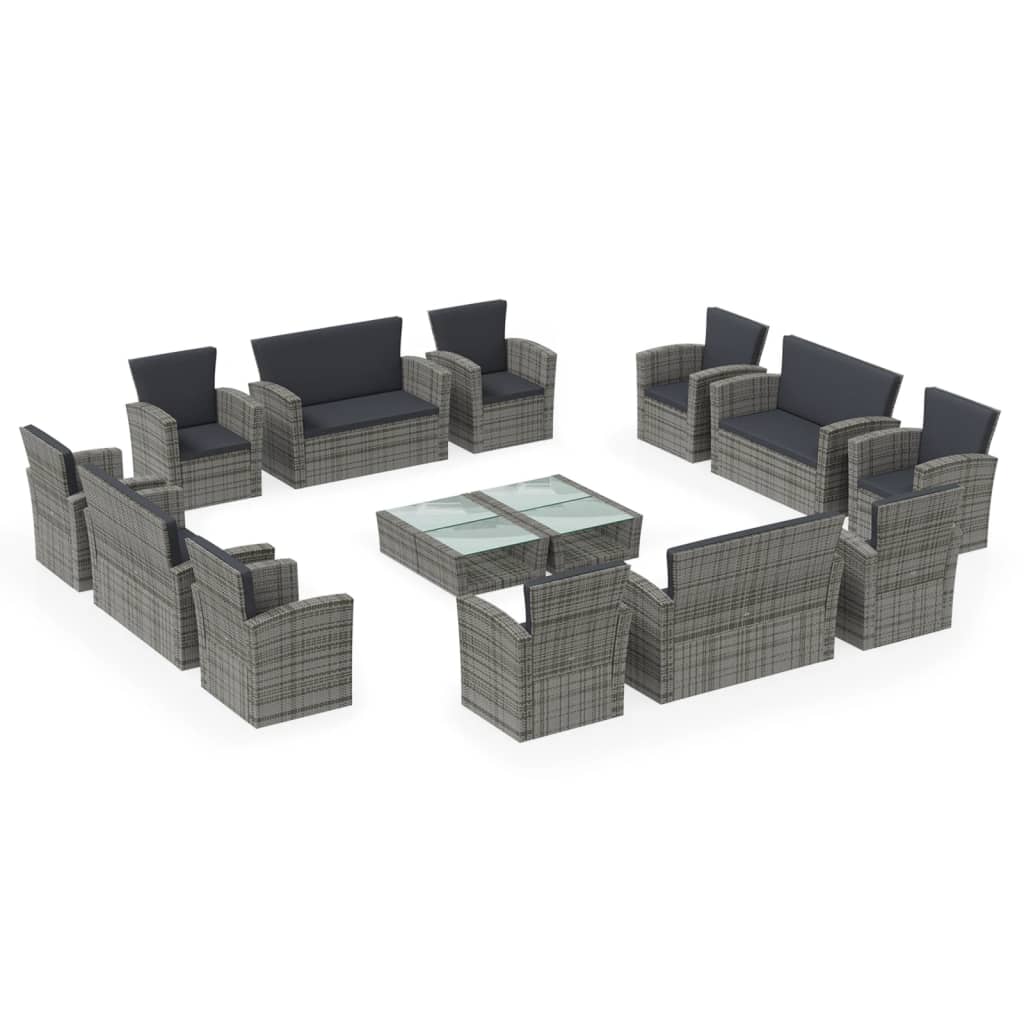 vidaXL Patio Lounge Set Sectional Sofa Set 4 Piece with Cushions Poly Rattan-35