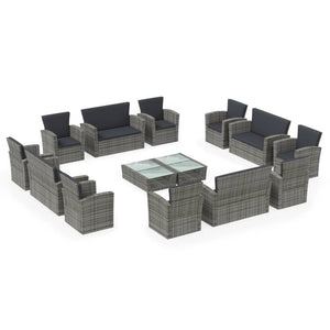 vidaXL Patio Lounge Set Sectional Sofa Set 4 Piece with Cushions Poly Rattan-35