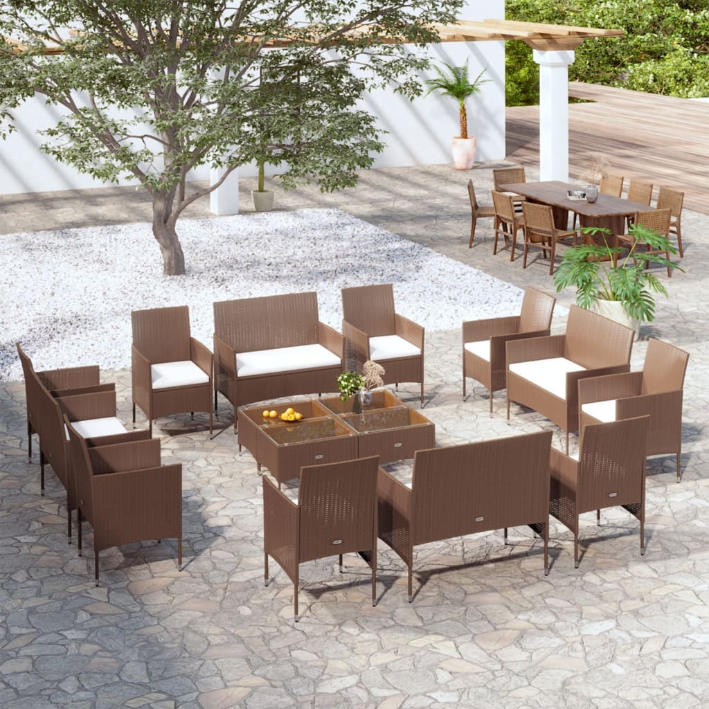 vidaXL Patio Lounge Set Outdoor Sectional Sofa Set Garden Loveseat Poly Rattan-27