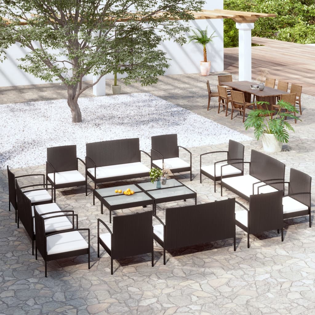 vidaXL Patio Lounge Set Outdoor Sectional Sofa Set Garden Loveseat Poly Rattan-40