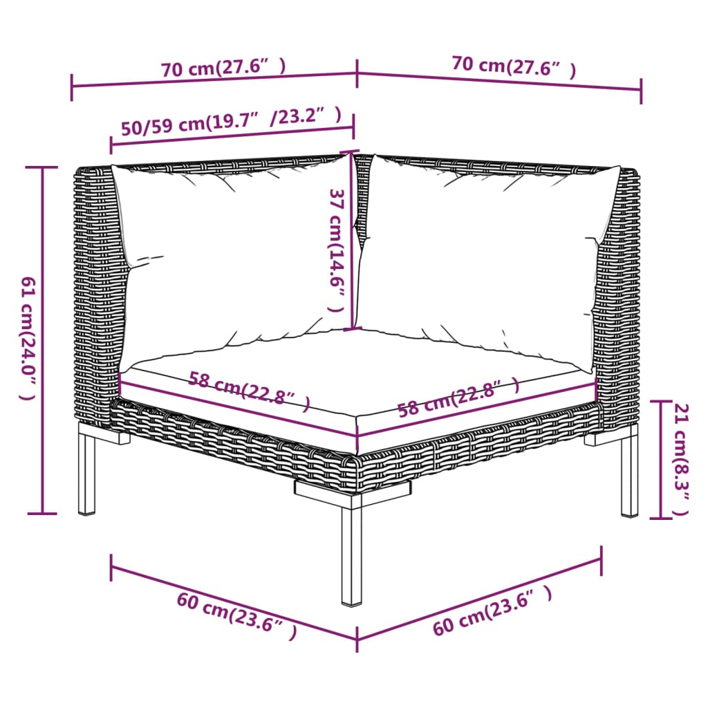 vidaXL Patio Sofas 2pcs with Cushions Half Round Poly Rattan-7