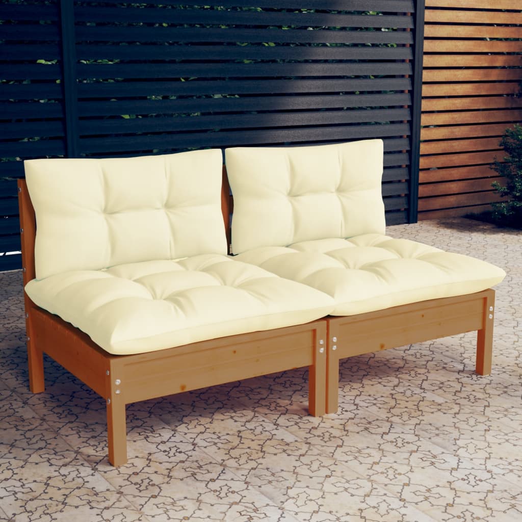 vidaXL Solid Wood Pine 2-Seater Patio Sofa with Cushions Seat Multi Colors-3