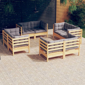 vidaXL 8 Piece Patio Lounge Set with Cream Cushions Pinewood-3