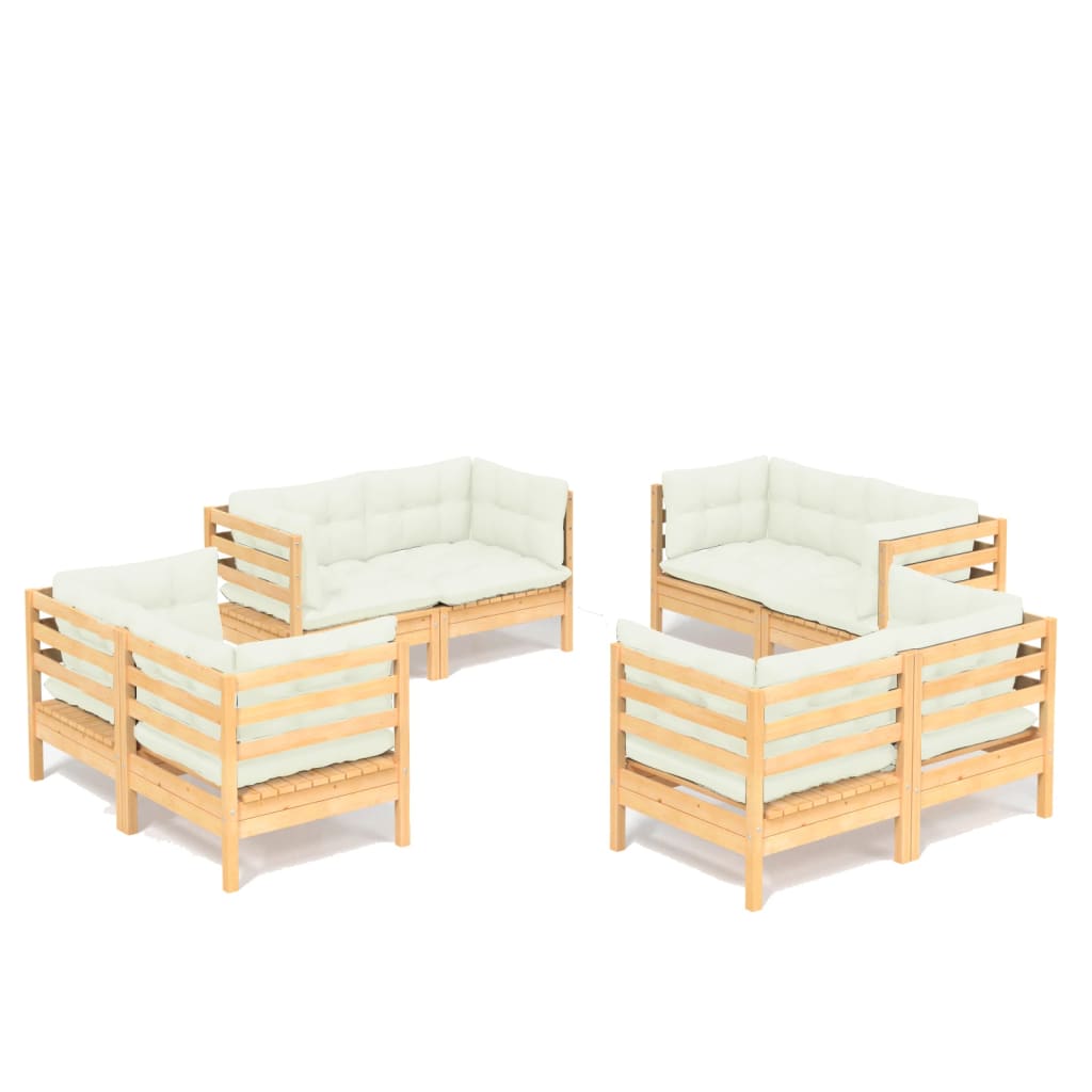 vidaXL 8 Piece Patio Lounge Set with Cream Cushions Pinewood-0