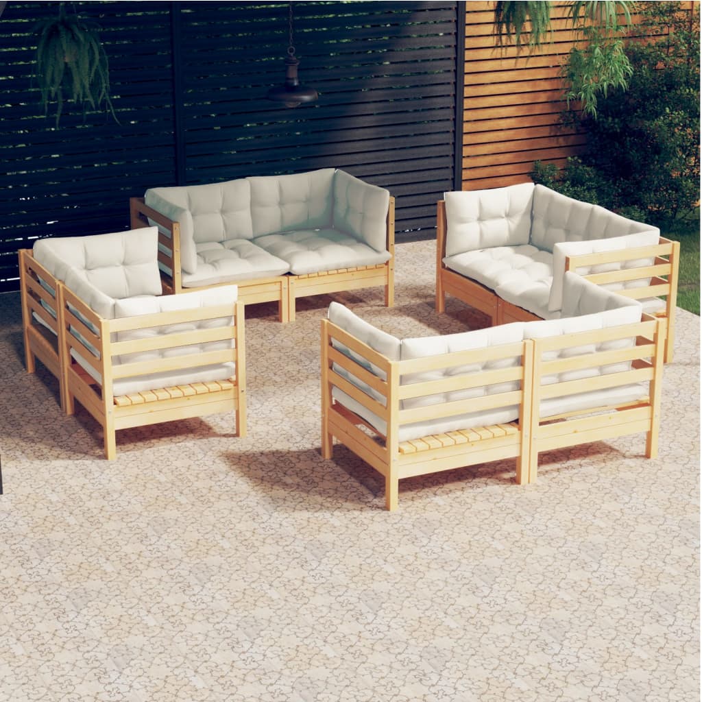 vidaXL 8 Piece Patio Lounge Set with Cream Cushions Pinewood-10