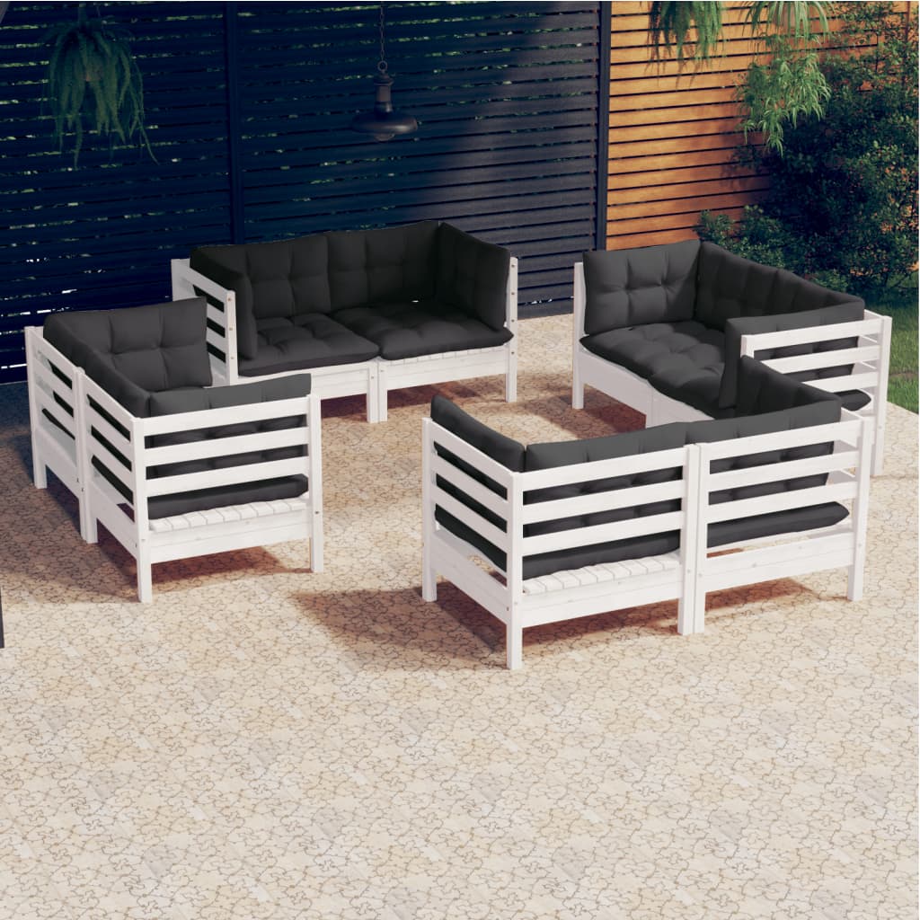 vidaXL 8 Piece Patio Lounge Set with Cream Cushions Pinewood-9