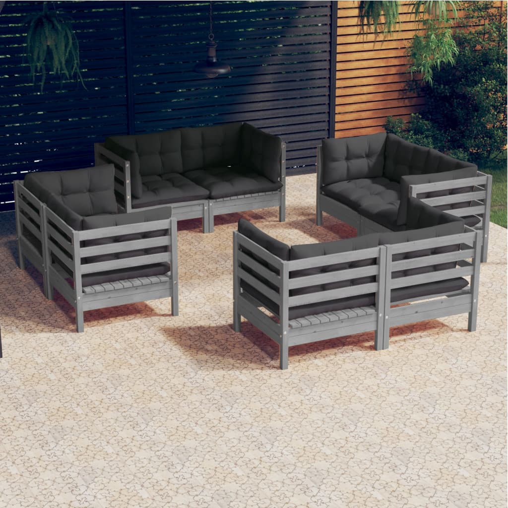 vidaXL 8 Piece Patio Lounge Set with Cream Cushions Pinewood-8