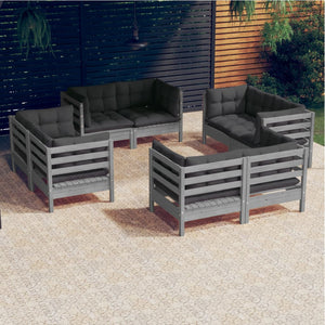 vidaXL 8 Piece Patio Lounge Set with Cream Cushions Pinewood-8