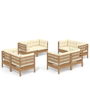 vidaXL 8 Piece Patio Lounge Set with Cream Cushions Pinewood-6