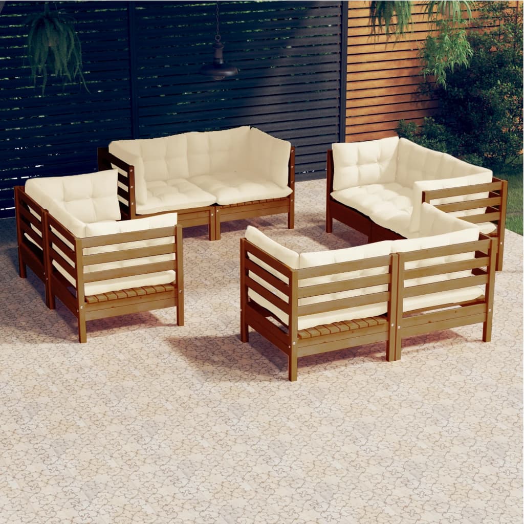 vidaXL 8 Piece Patio Lounge Set with Cream Cushions Pinewood-11