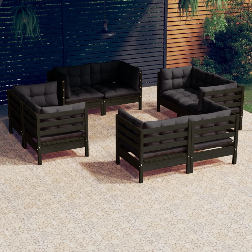 vidaXL 8 Piece Patio Lounge Set with Cream Cushions Pinewood-12