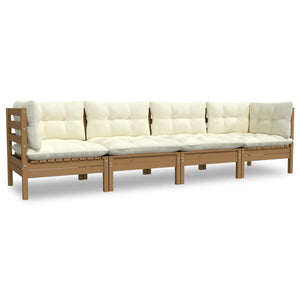 vidaXL 4 Piece Patio Lounge Set with Cream Cushions Solid Pinewood-5