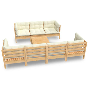 vidaXL 8 Piece Patio Lounge Set with Cream Cushions Solid Pinewood-4