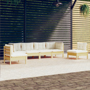 vidaXL 6 Piece Patio Lounge Set with Cream Cushions Solid Pinewood-10