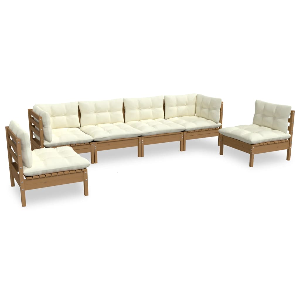 vidaXL 6 Piece Patio Lounge Set with Cream Cushions Solid Pinewood-1