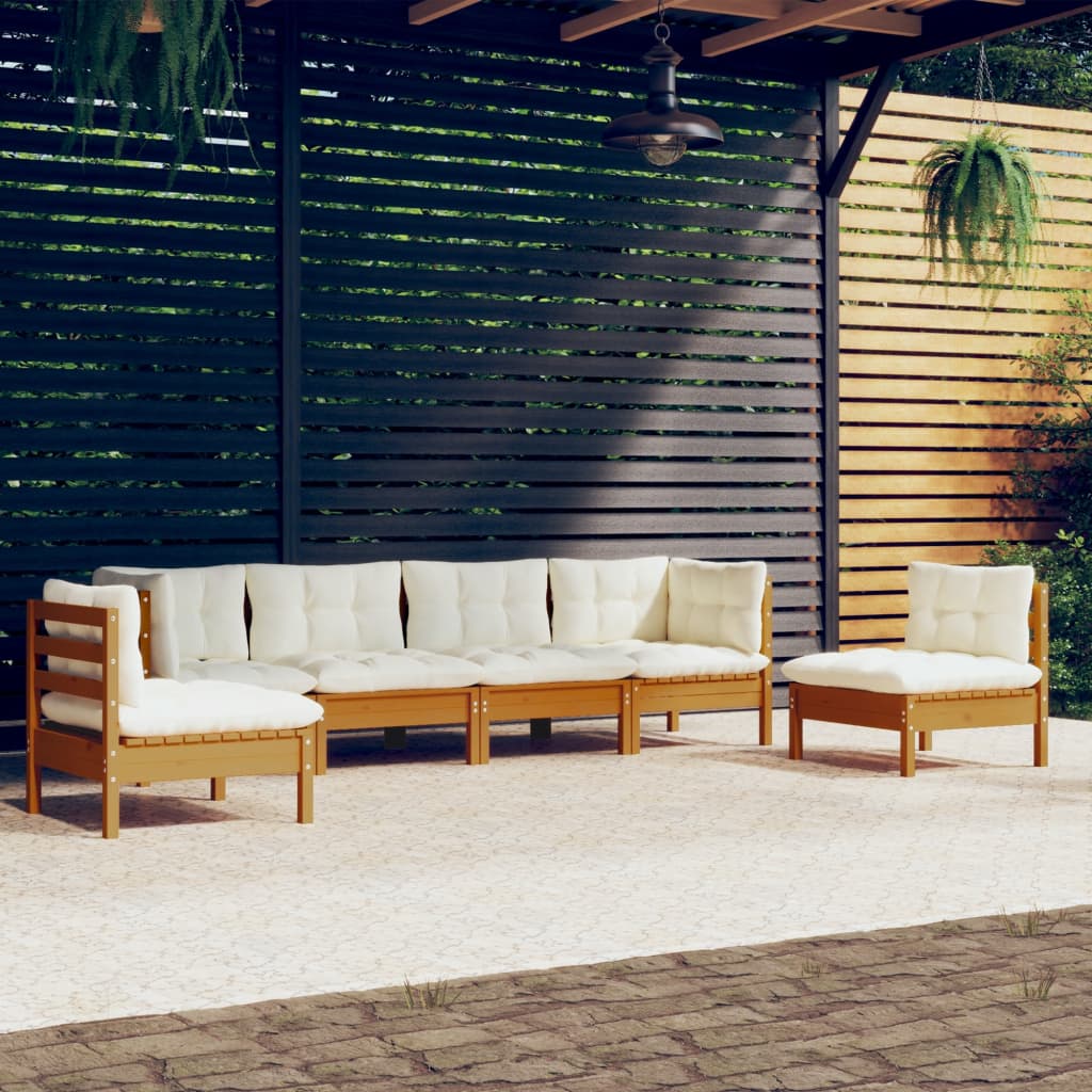 vidaXL 6 Piece Patio Lounge Set with Cream Cushions Solid Pinewood-9