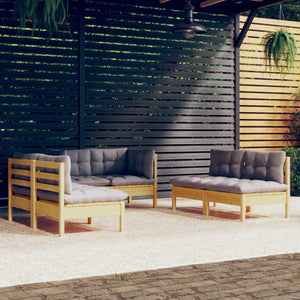 vidaXL 6 Piece Patio Lounge Set with Cream Cushions Solid Pinewood-7