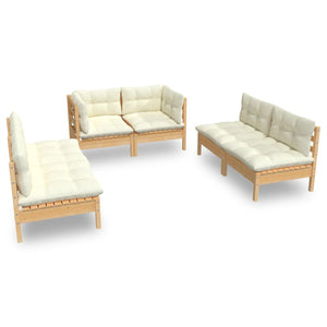 vidaXL 6 Piece Patio Lounge Set with Cream Cushions Solid Pinewood-4