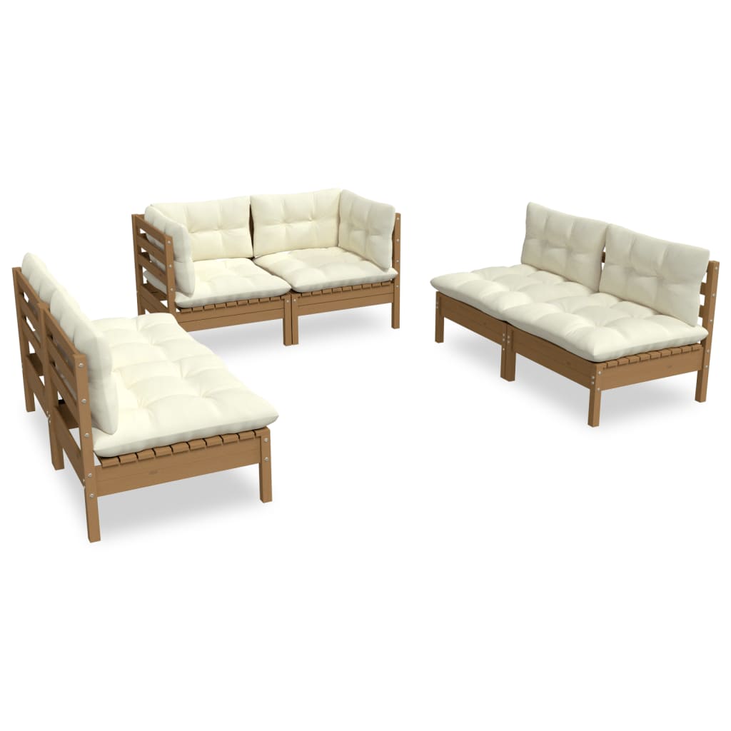 vidaXL 6 Piece Patio Lounge Set with Cream Cushions Solid Pinewood-0