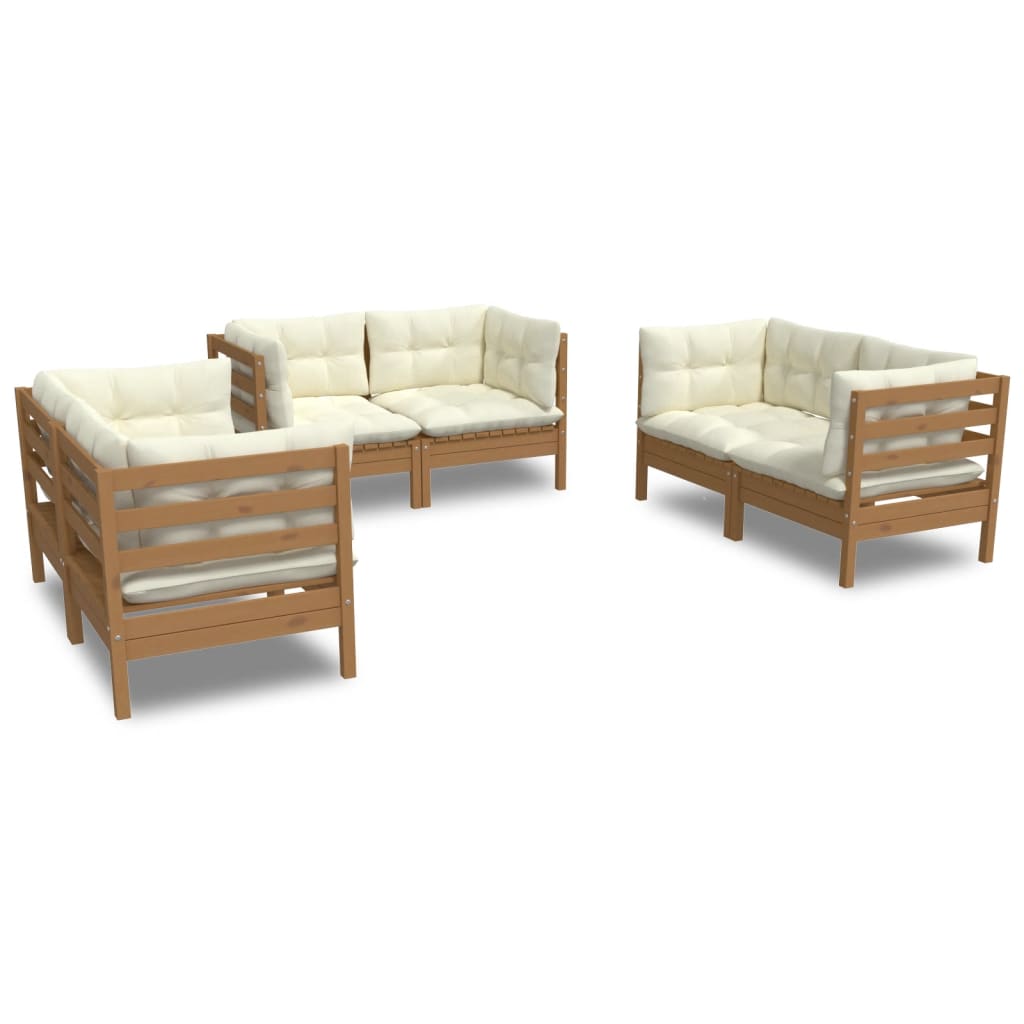 vidaXL 6 Piece Patio Lounge Set with Cream Cushions Solid Pinewood-3