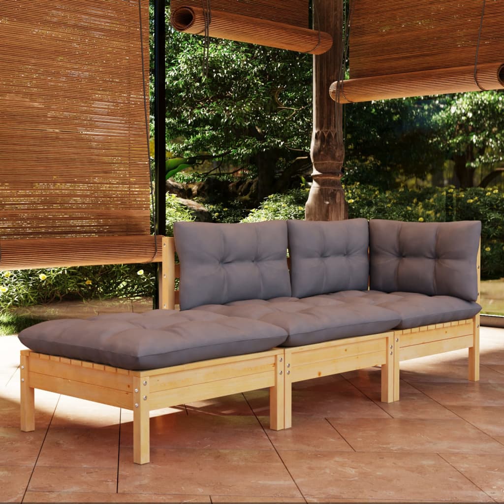 vidaXL Solid Wood Pine Patio Lounge Set 3 Piece with Cushions Multi Colors-4