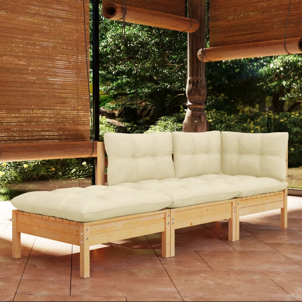 vidaXL Solid Wood Pine Patio Lounge Set 3 Piece with Cushions Multi Colors-16