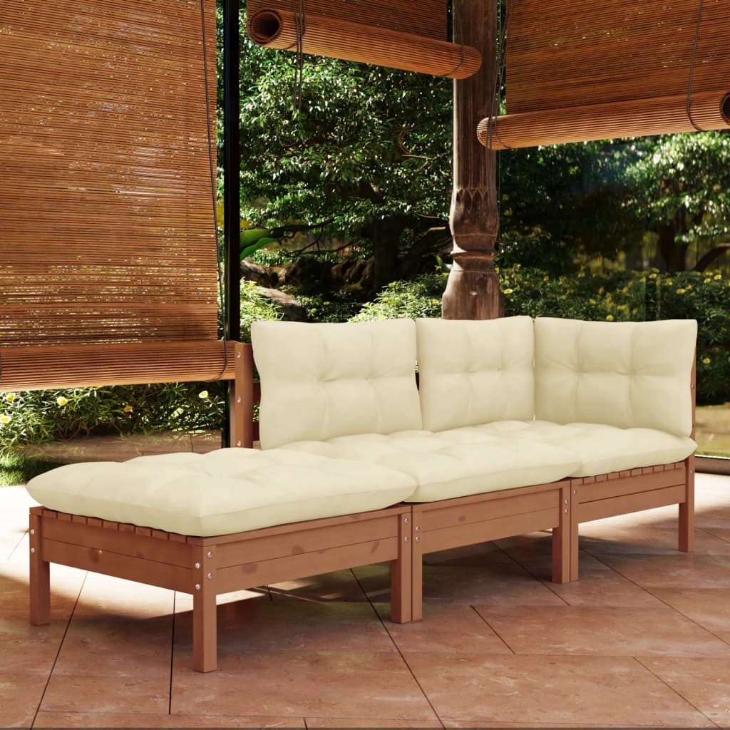 vidaXL Solid Wood Pine Patio Lounge Set 3 Piece with Cushions Multi Colors-15