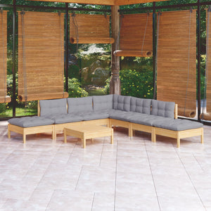 vidaXL 8 Piece Patio Lounge Set with Cream Cushions Pinewood-1