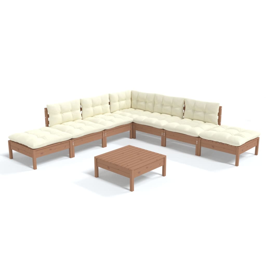 vidaXL 8 Piece Patio Lounge Set with Cream Cushions Pinewood-5