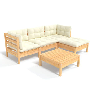 vidaXL 5 Piece Patio Lounge Set with Cream Cushions Pinewood-1