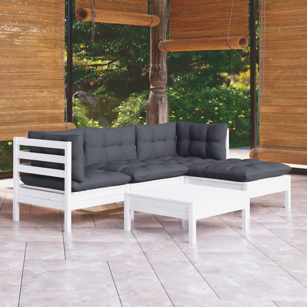 vidaXL 5 Piece Patio Lounge Set with Cream Cushions Pinewood-33