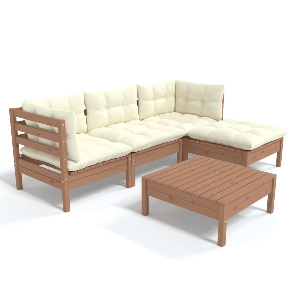 vidaXL 5 Piece Patio Lounge Set with Cream Cushions Pinewood-35