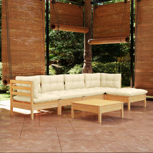 vidaXL 6 Piece Patio Lounge Set with Cream Cushions Pinewood-8