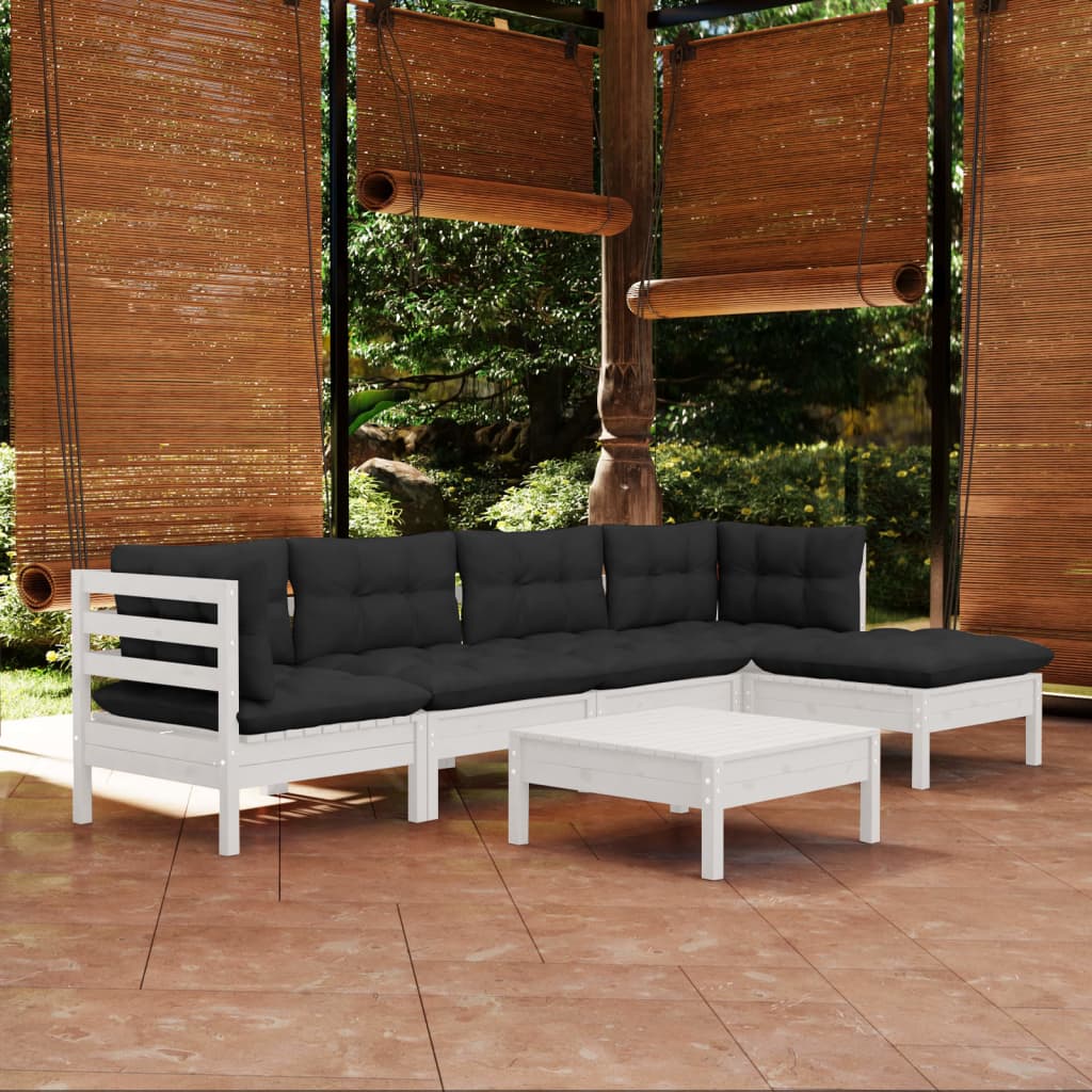 vidaXL 6 Piece Patio Lounge Set with Cream Cushions Pinewood-10