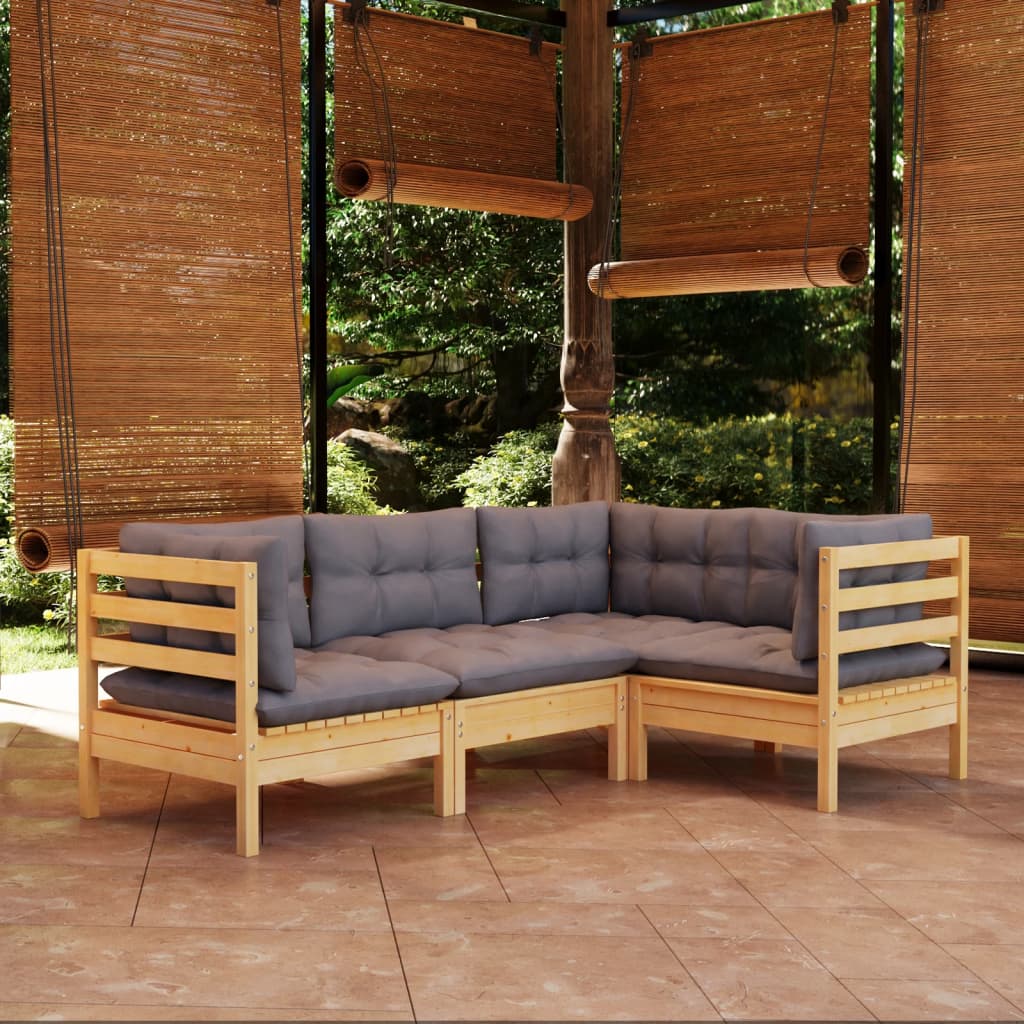 vidaXL Solid Pinewood Patio Lounge Set 4 Piece with Cushions Multi Colors-25