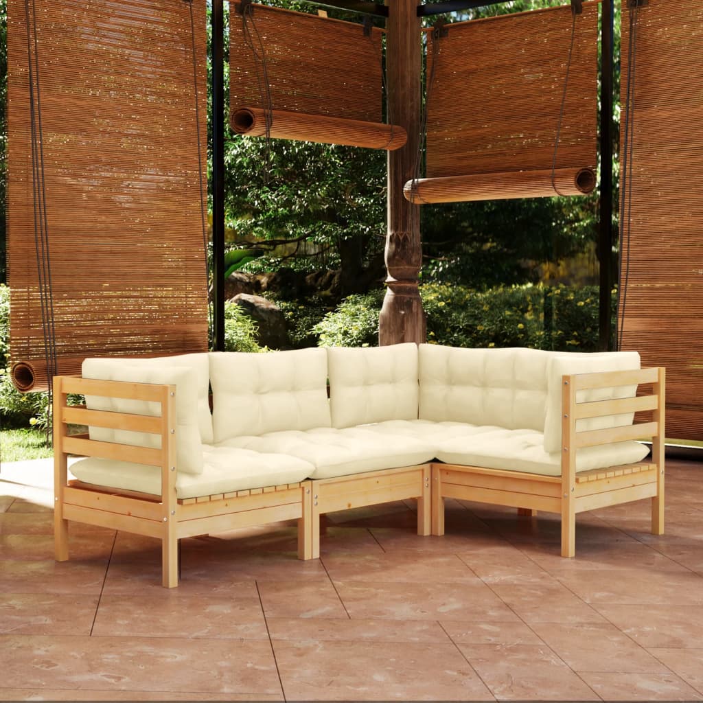 vidaXL Solid Pinewood Patio Lounge Set 4 Piece with Cushions Multi Colors-12