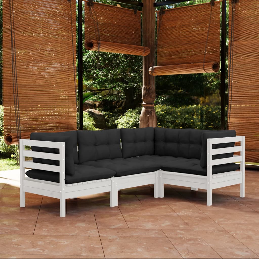 vidaXL Solid Pinewood Patio Lounge Set 4 Piece with Cushions Multi Colors-29