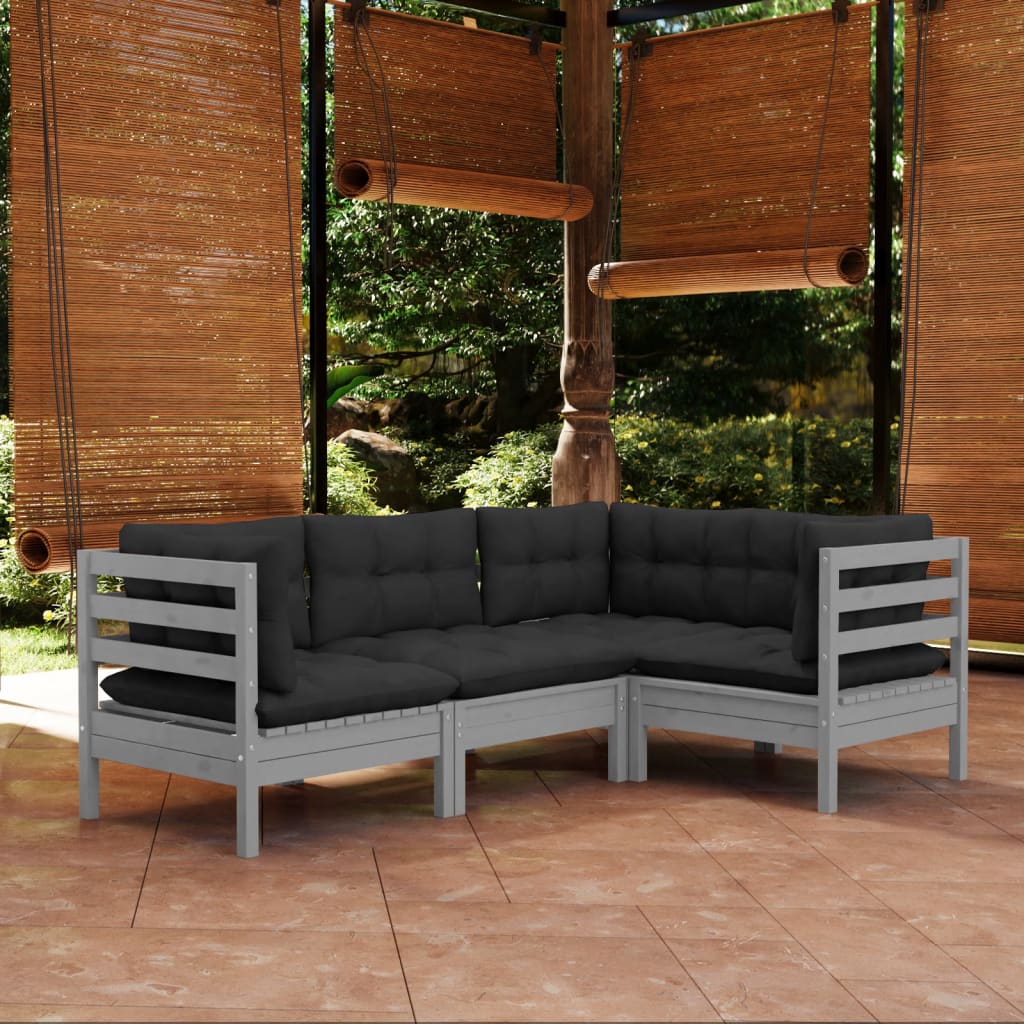 vidaXL Solid Pinewood Patio Lounge Set 4 Piece with Cushions Multi Colors-33