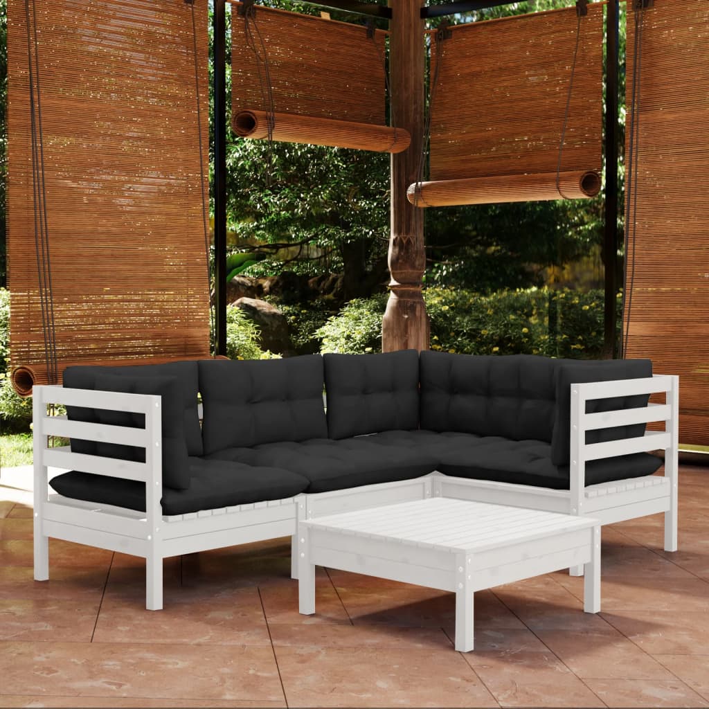 vidaXL 5 Piece Patio Lounge Set with Cream Cushions Pinewood-10