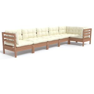 vidaXL 6 Piece Patio Lounge Set with Cream Cushions Pinewood-6