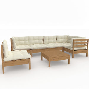 vidaXL 7 Piece Patio Lounge Set with Cream Cushions Pinewood-7