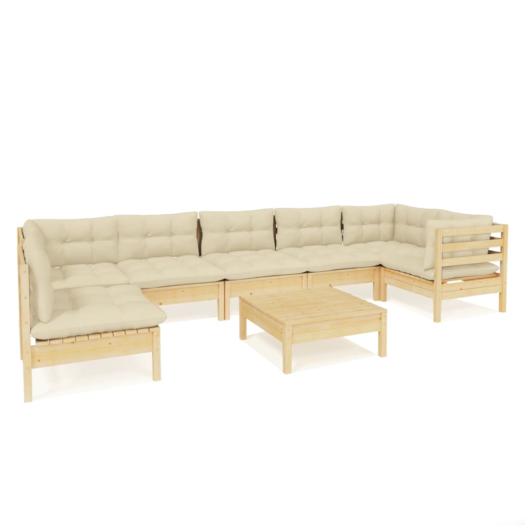 vidaXL 8 Piece Patio Lounge Set with Cream Cushions Pinewood-7