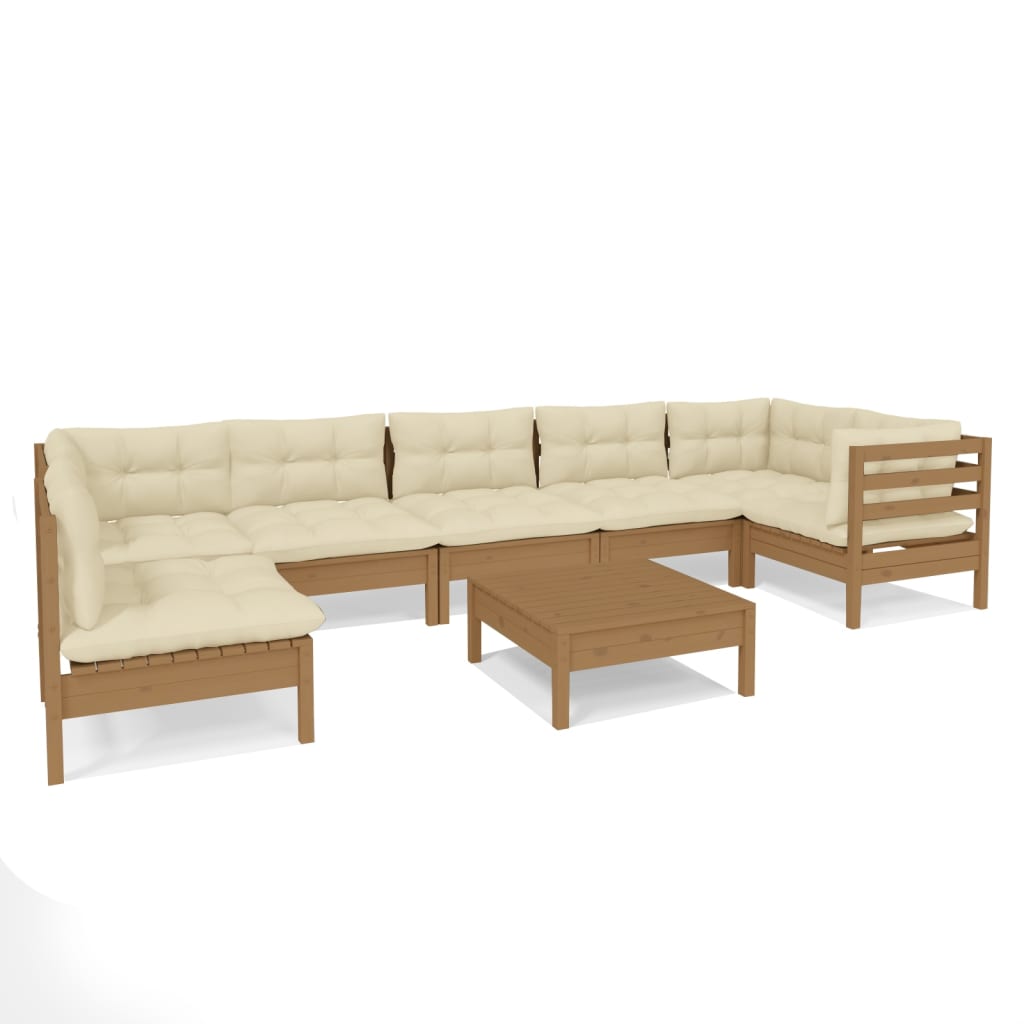 vidaXL 8 Piece Patio Lounge Set with Cream Cushions Pinewood-2