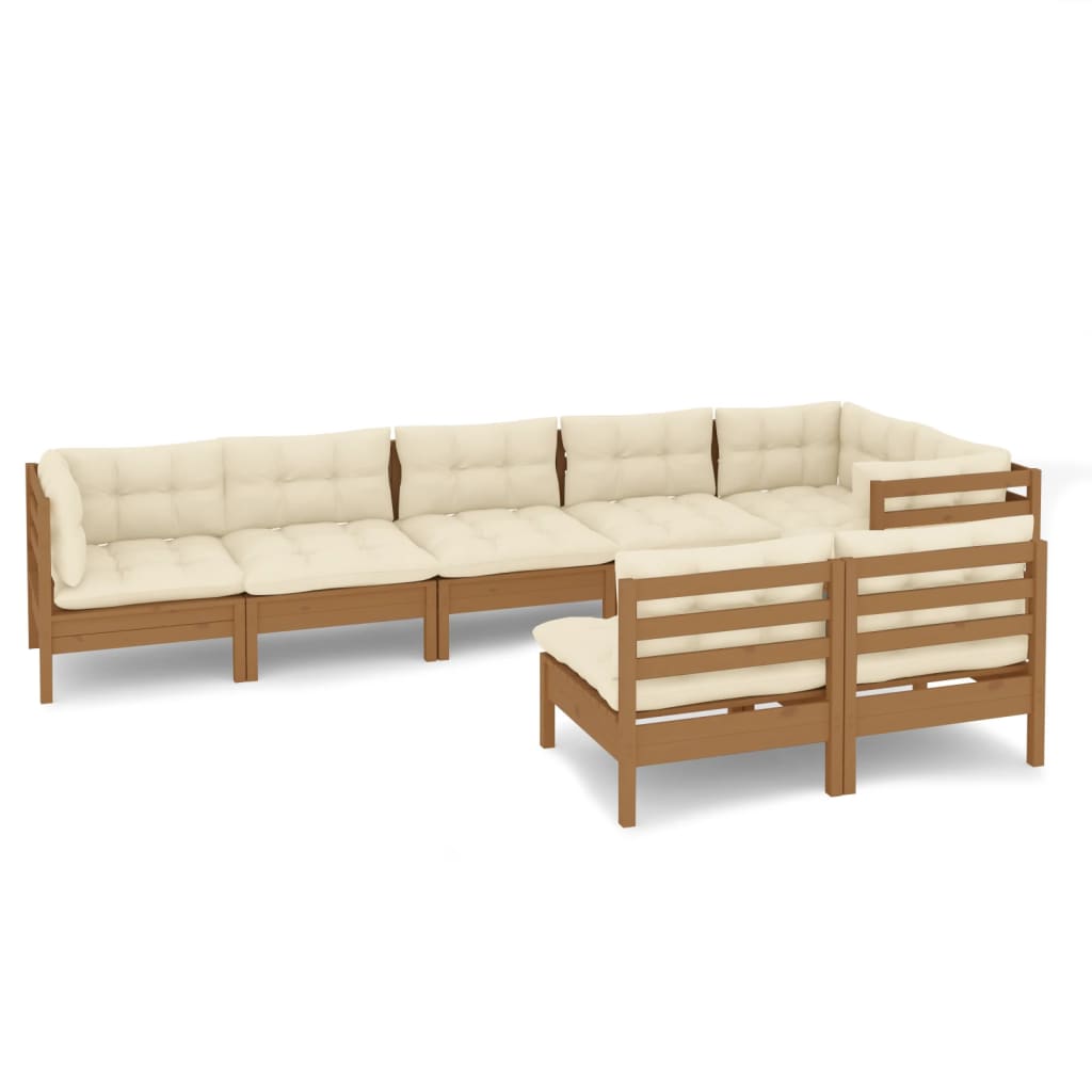 vidaXL 8 Piece Patio Lounge Set with Cream Cushions Solid Pinewood-5