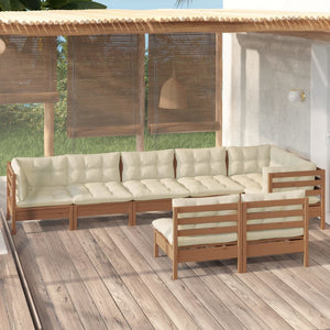 vidaXL 8 Piece Patio Lounge Set with Cream Cushions Solid Pinewood-10